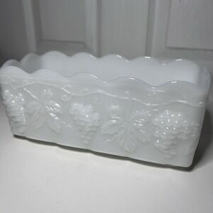 Anchor Hocking Fire King Milk Glass Grape Harvest Planter Vintage 1960s